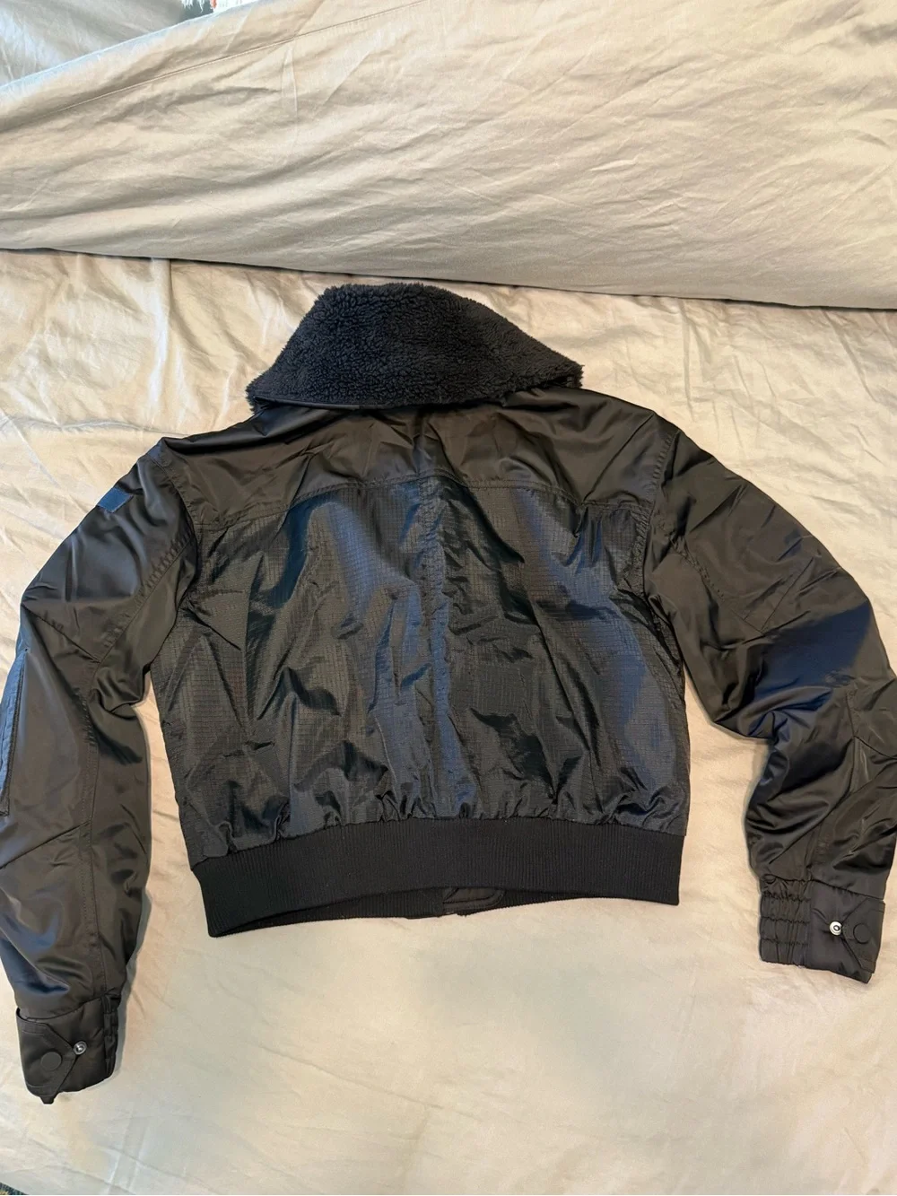 ALO Yoga Blaze Bomber Jacket Black Sherpa Collar Size Small